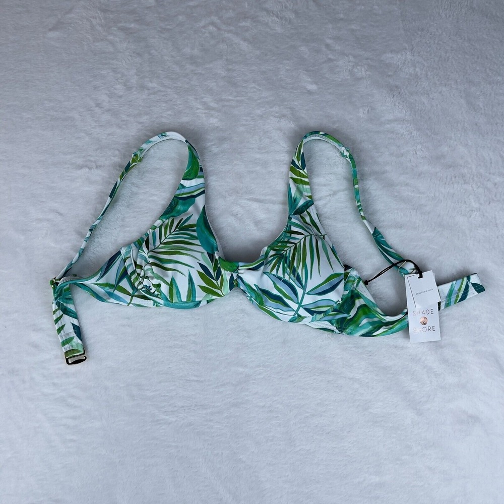 Shade & Shore Bikini Top Womens 32B Green Leaf Underwire Bralette Removable Pads